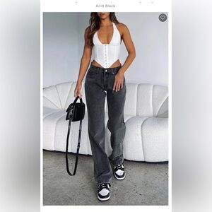 White Fox, Mid Rise Straight Leg denim jeans, acid wash black, size M, NWT